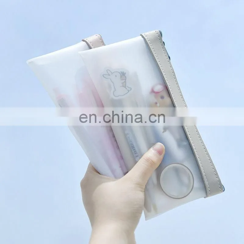 Simple Transparent TPU Leather Korean Fashion INS Pencil Bag Pouches Stationery Organizer Pencil Case Pencilcase School Pen Case