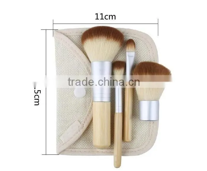 Face use beauty brush kit 4pcs with bamboo handle for traveling
