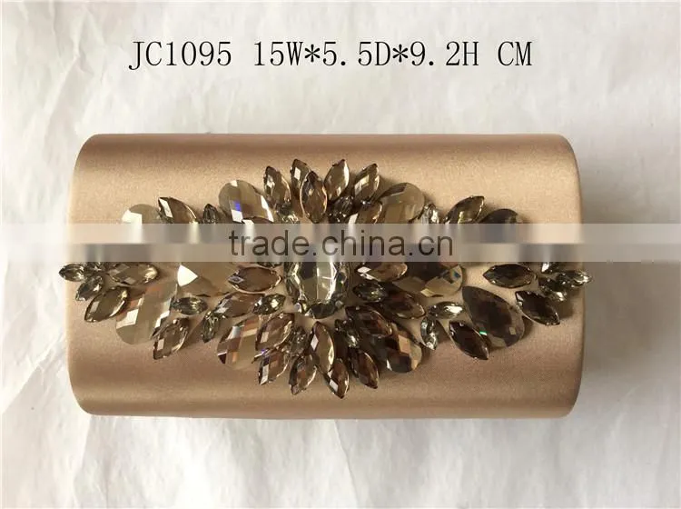fashion acrylic flower decorated satin clutch bag