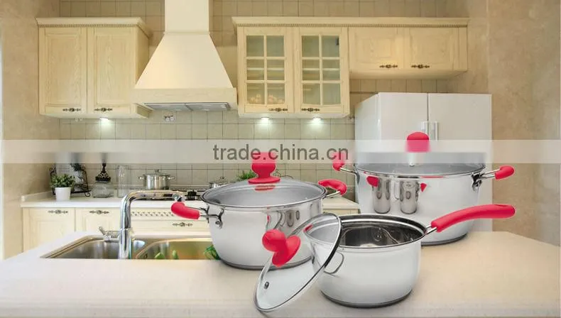 2014 new product red handle 12pcs kitchen set stainless steel cookware