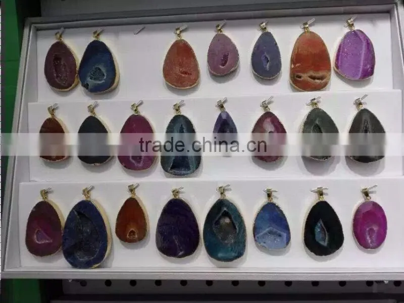Druzy Pendant Wholesale, Colorful Gold plated Natural Druzy Connectors