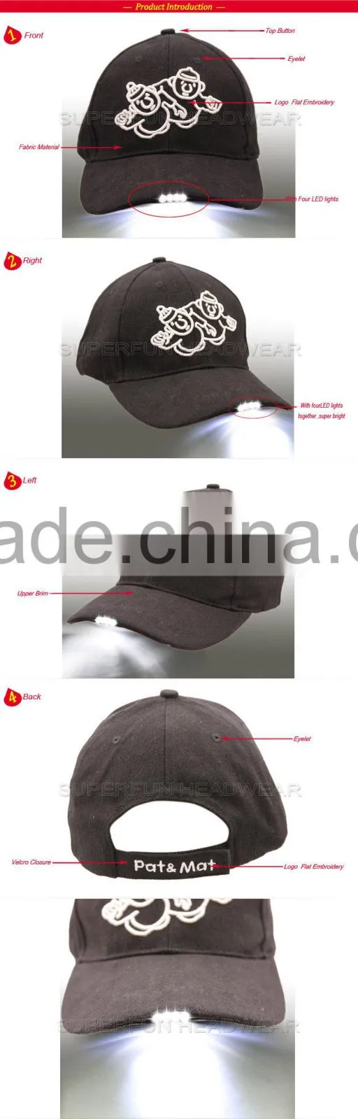 factory supply customized logo LED light baseball cap