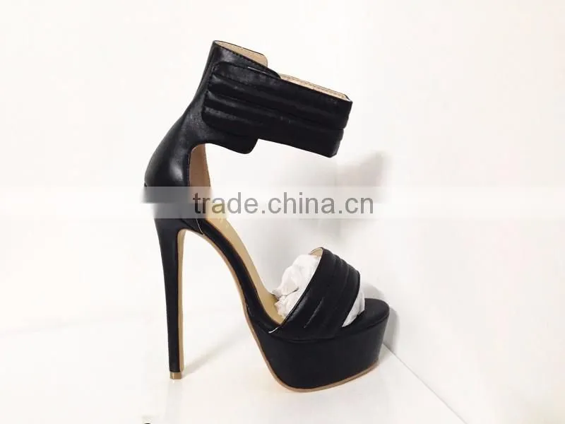 Catwalk Sky High New Sandal 16CM Height Black and Orange Leather Heels High Heel Women Sandals