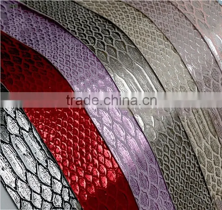 pu material snakeskin leather fabric refelective effect pu synthetic leather for bags shoes
