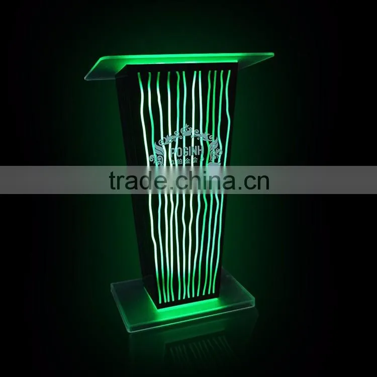clear acrylic podium night bar table with LED light, night bar DJ facade