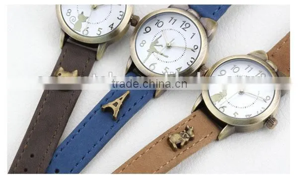 Fashion cute cat small case leather watches for teenagers