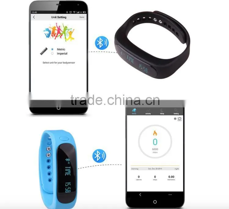 2015 Hot Selling New Model Sport Bluetooth 4.0 Pedometer E02 Smart Bracelet Health Sleep Monitoring Fitness Smart band