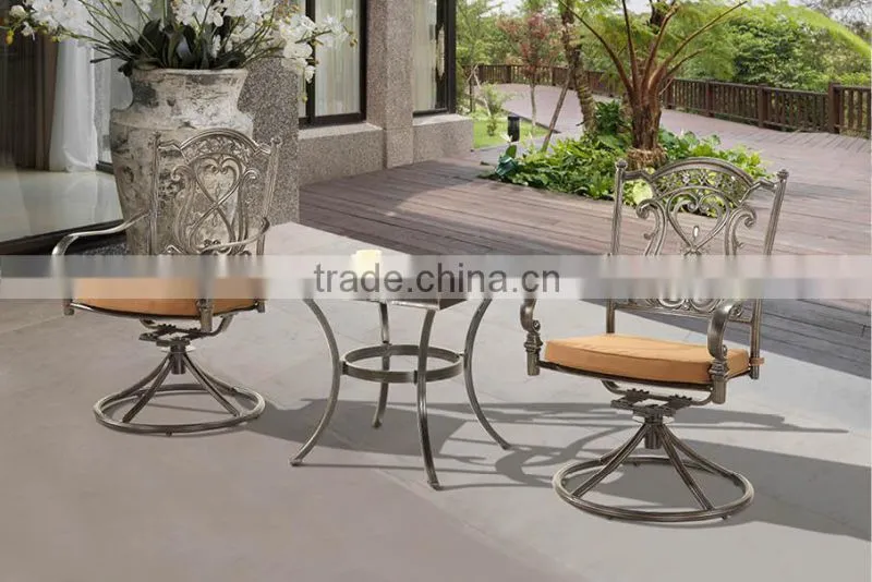 Premium Quality Garden Patio Terrace Deck Cast Aluminum Bronze Living Accents Outdoor Furniture Mosaic Table with Swivel Chairs