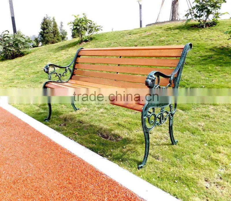 Contemporary Modern Wooden Outdoor Furniture Garden Patio Park Long Bench Chair with Cast Wrought Iron Legs Ends