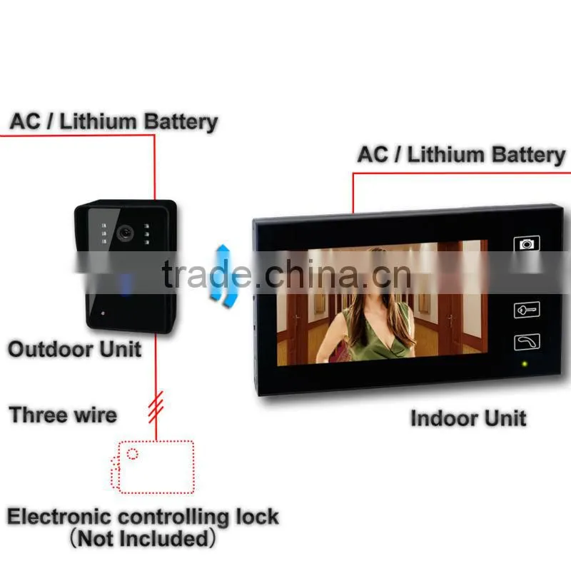 Color Video Handsfree Intercom Camera IR Night Vision 7" Wireless Door Phone Bell