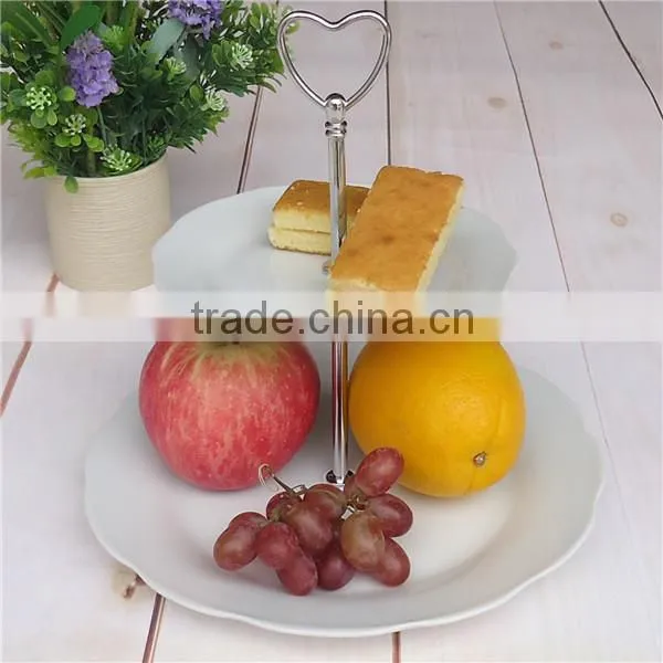 Fruit plate, ceramic 2 layers plates with silver carry