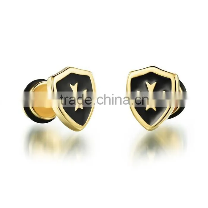 wholesale factory gold plated stainelss steel cross earrings for men