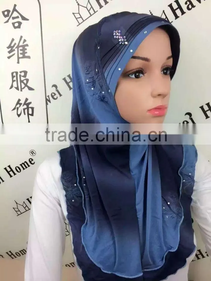 H276 new style two tone hijab with crystals