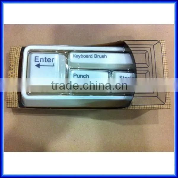 Money saving 3 in 1 multifuntional keyboard office stationery, useful brush stapler paper punch office stationery