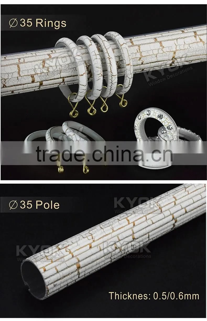 KYOK hot selling crack white color curtain rod accessories, blue diamond decor curtain rod end caps, aluminum curtain rod holder