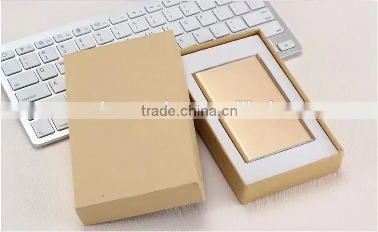 Slim design 10000mAh dual usb output mobile phone power bank charger with custom laser engraving logo and gift box package