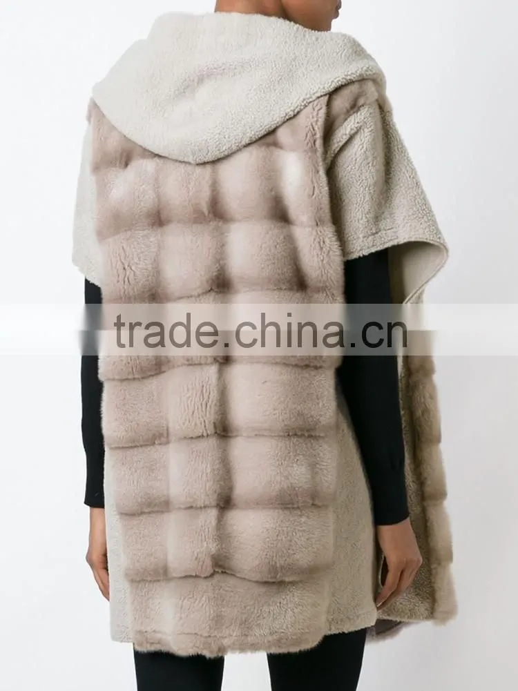 Vogue black modern fashion hooded women winter mink short sleeve fur coats