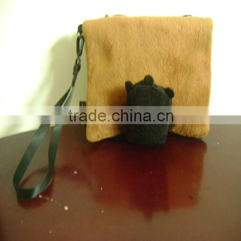 Two Sided Printing Logo Plush Velvet White Drawstring Pouch Bag for Mobile Phone