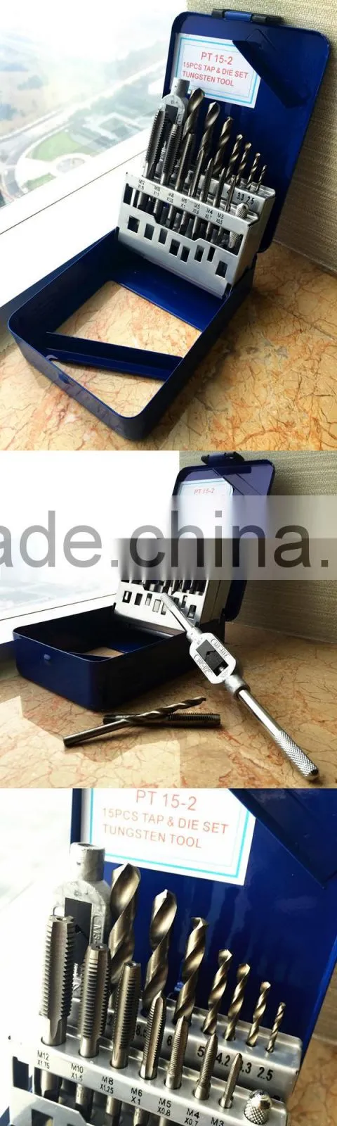 Din Metric Standard Tapping Tools Set, 7 Piece Taps, 7 Pieces Drills, 1 Piece Tap Wrench M3-M12