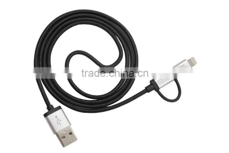 Manufacturer of 2 in 1 usb cable for iphone 5s,6 +micro usb charging date cable