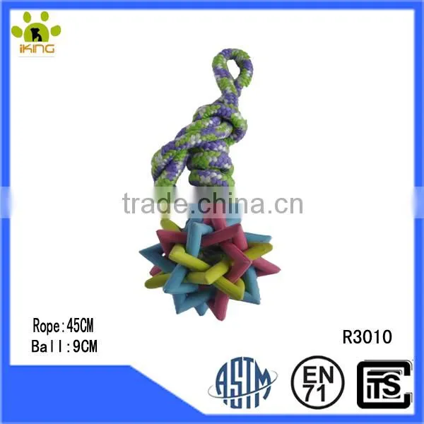 Cotton rope pet toy with rubber scratcher