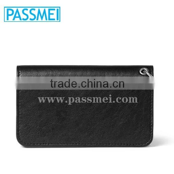 Unisex Chain-Trimmed Genuine Leather Wallet