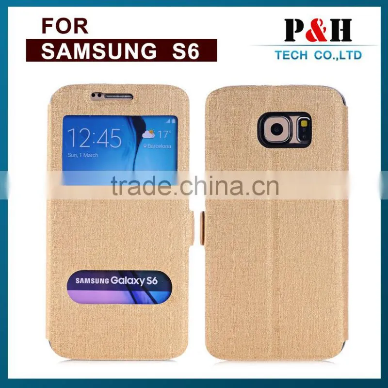 For samsung galaxy s6 , high quality litchi pattern PU leather folio case for samsung galaxy s6