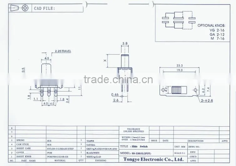 high quality electrical miniature slide switches slide switch