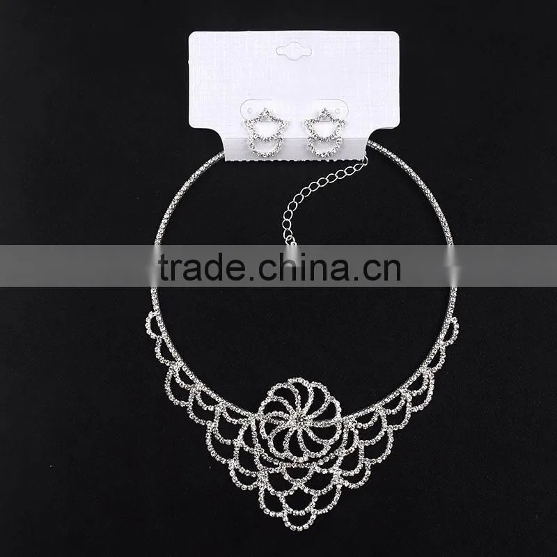 Ladies Bridal Necklace Set Flower Diamond Earring Wholesale Wedding Accessories