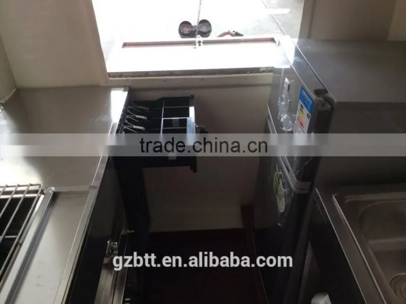popular China mobile fryed chicken food kiosk with fridge, ice cream making machine, and sugarcane juicer machine