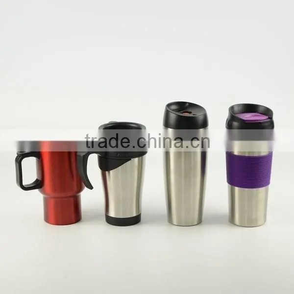 easy handle 450ml stainless steel mug with plastic lid