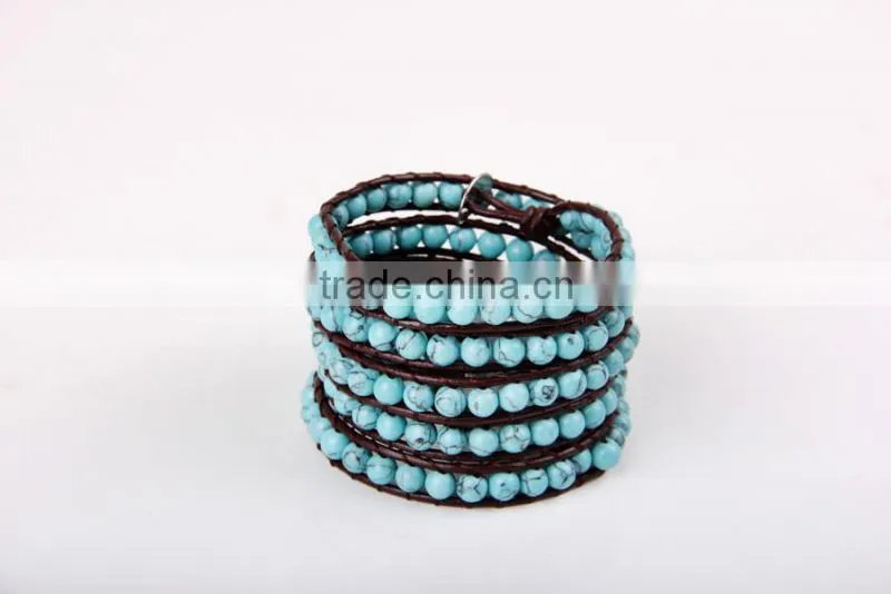 Fashion Turquoise Wrap Bracelet Women 6MM 5 Layer Bracelet Bangle Girl Gifts Jewelry Wholesale Free shipping