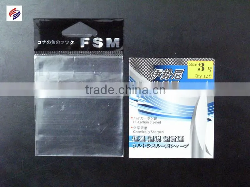 printed bopp bags for fish hooks packaging with paper card inserted