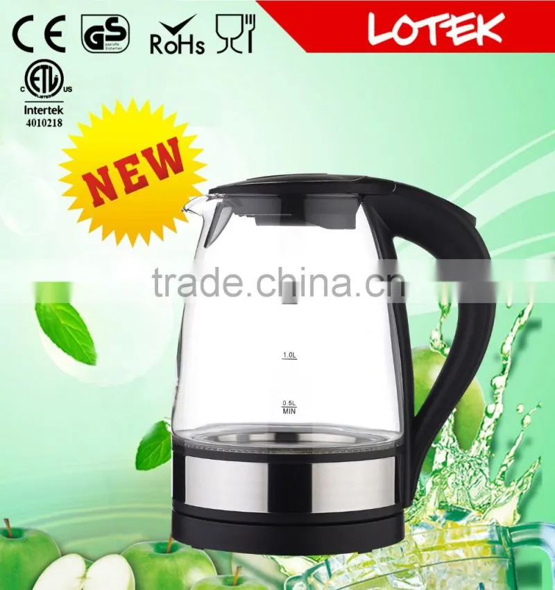 striking blue led light ring pyrex glass electric kettle 1.7L