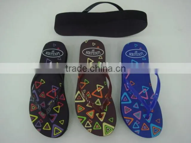 663 LOULUEN Summer Printed EVA Slippers Women Wedge Flip Flops Wholesale