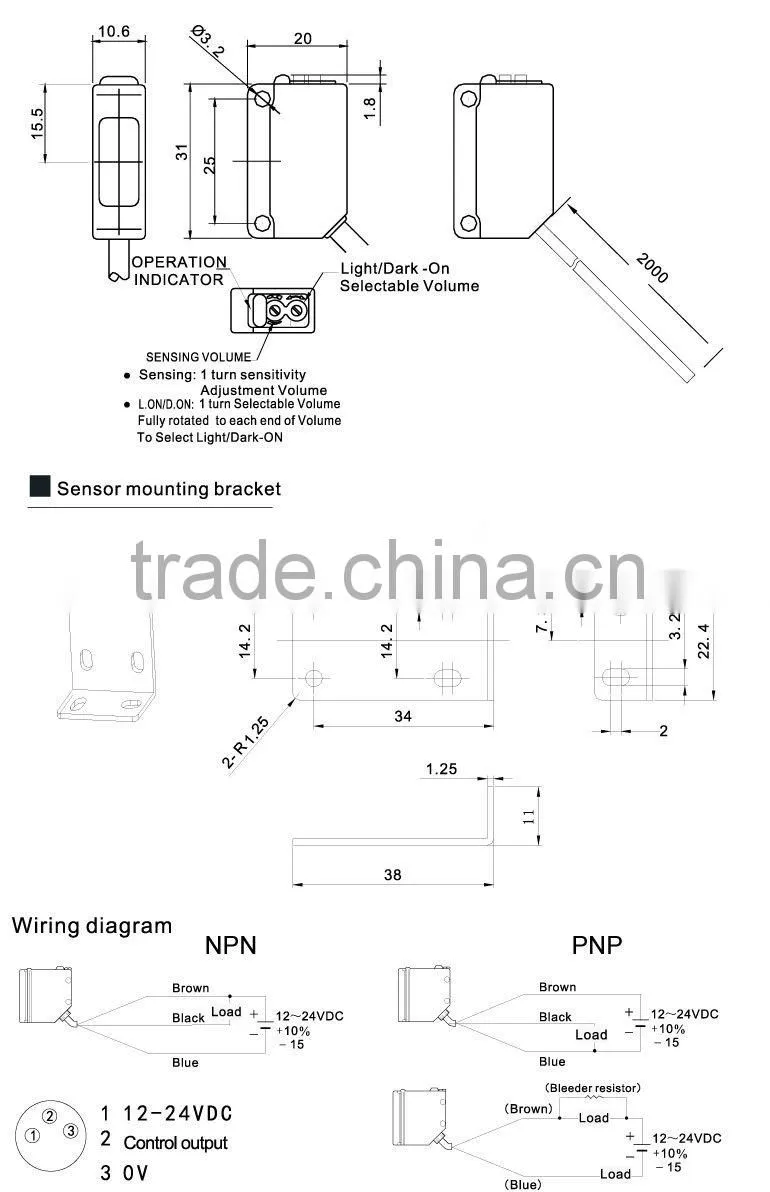 CR-200 series rectangled photoelectirc sensors, 200cm mirror reflective photoelectric switches