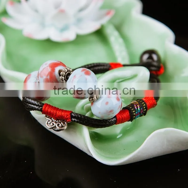 2015Hot sales white and yellow Unique handmade Jingdezhen ceramic bead bracelet