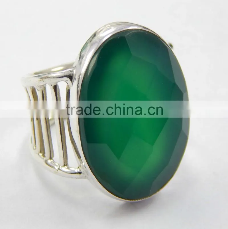 Natural green onyx ring 92.5 sterling silver jewellery