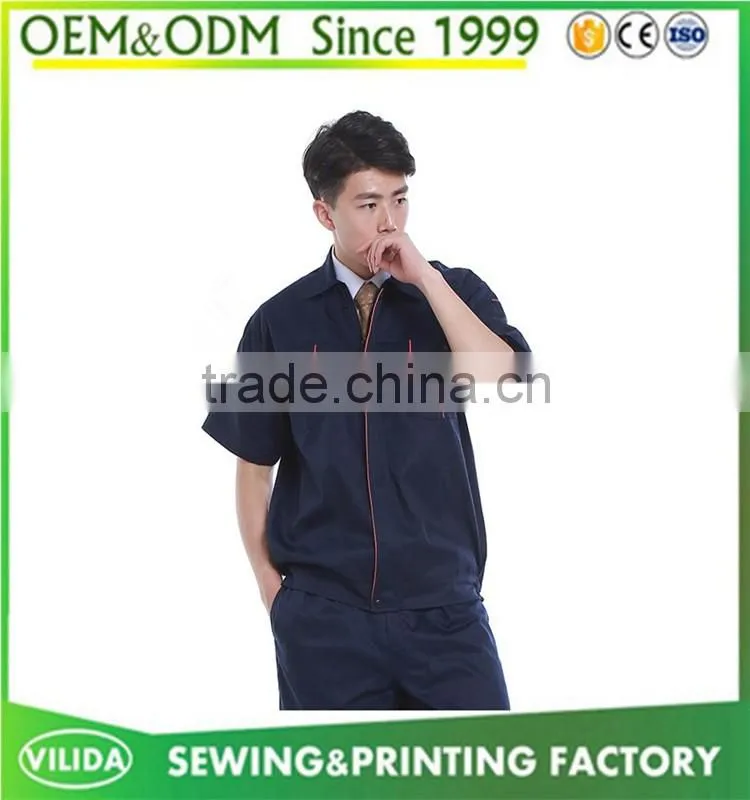 Hot Selling 100% Polyester Short Sleeves Durable Construction Worker Uniform