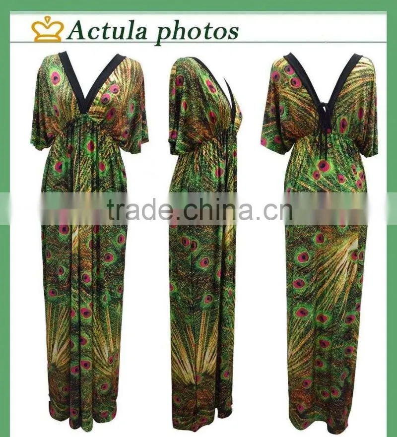 Beach skirt bat sleeve Bohemia peacock flower dress