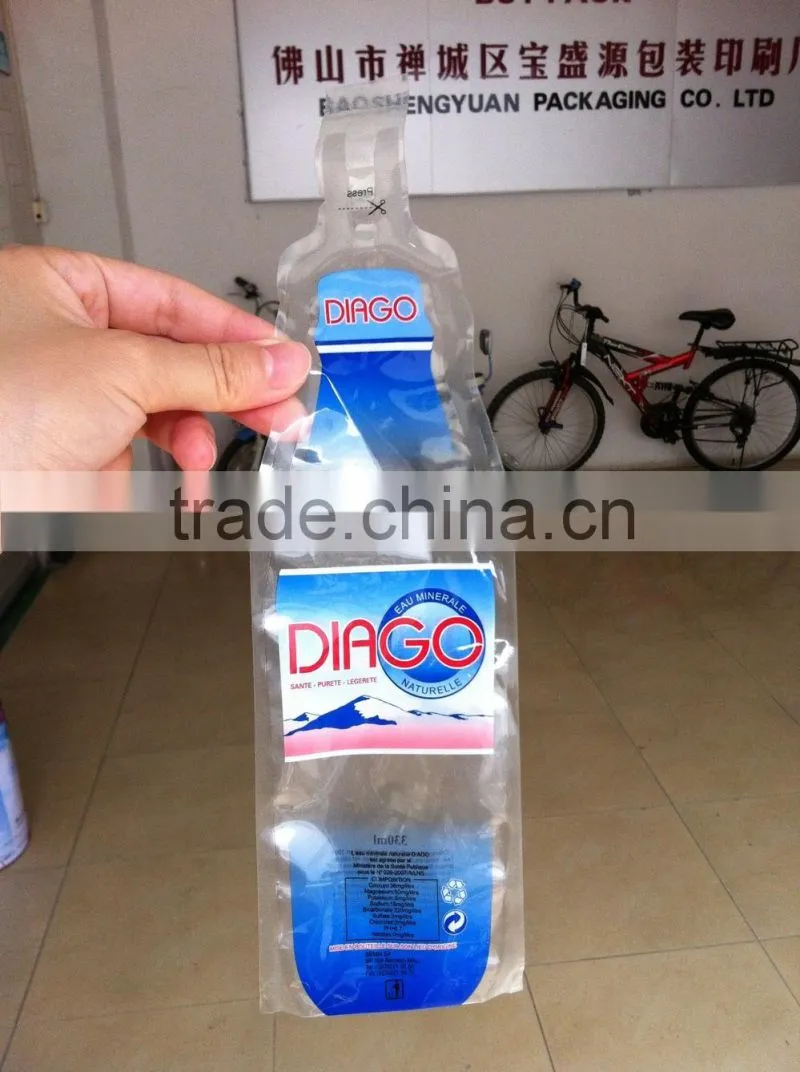 Biodegradable eco-friendly bottle shaped pouch for mineral water