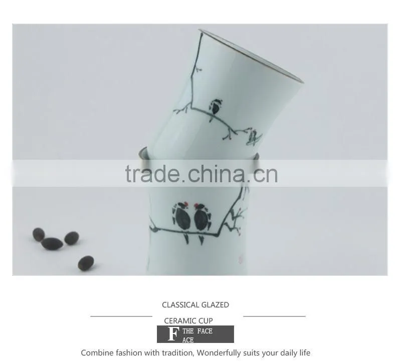Custom printed black bird white ceramic cup- CC-C041