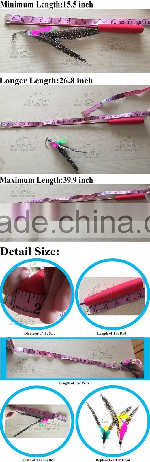 16 Years Factory wholesale funny pet cat toys teaser play wand cat toy with feather