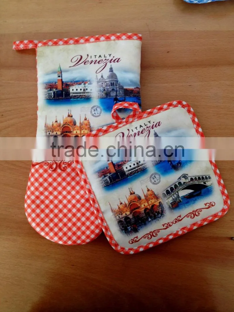 promotional kitchen digital printed oven mitten and pot holder hot sale alibba
