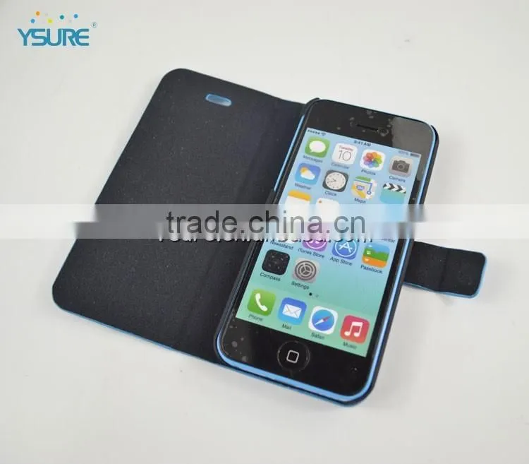Simple Style PU leather case For iPhone 5c with White Spot , big magnet and support ability that easy to watch video