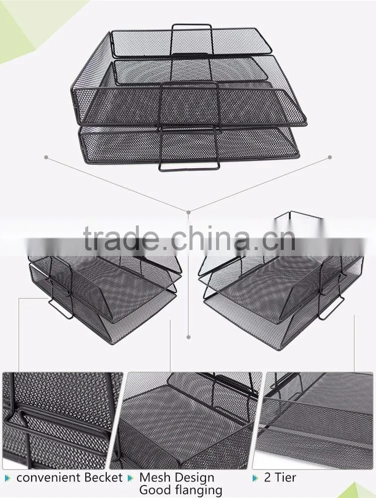 Metal mesh desk office desk organzier magazine rack / holder document tray with becket