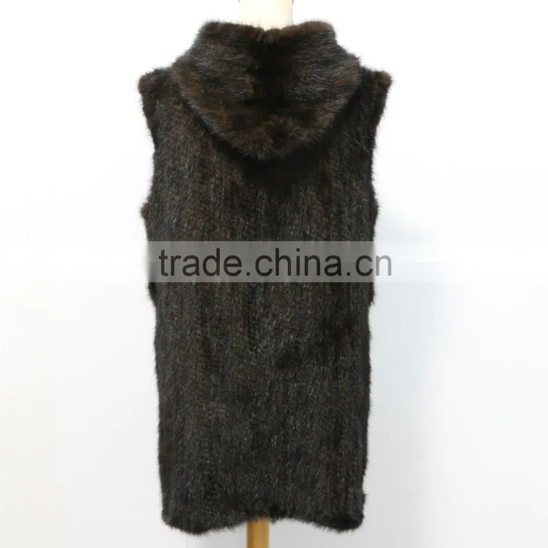 Fashion genuine knitted mink fur vest with hood for women M2902