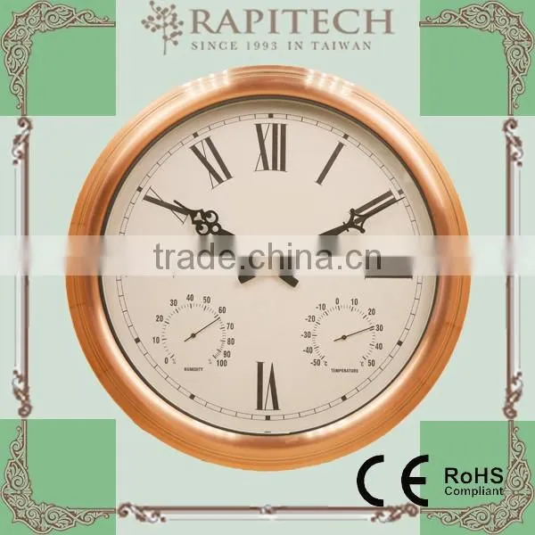 13 inch Indoor Outdoor Decorative Rattan Clock With Thermometer