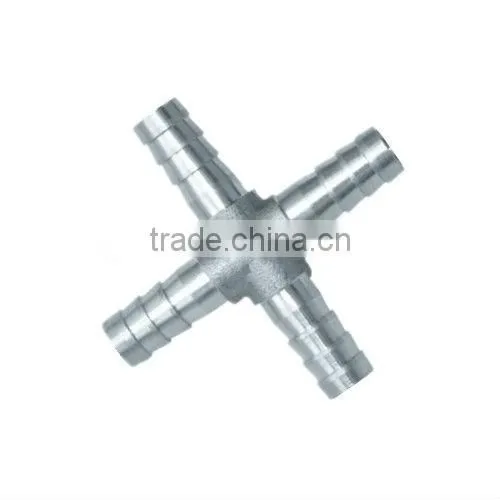 4 Way Chrome Plated Metric Barb Fitting