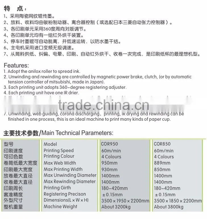 credit ocean COR-850 4 colors paper cup printing machine